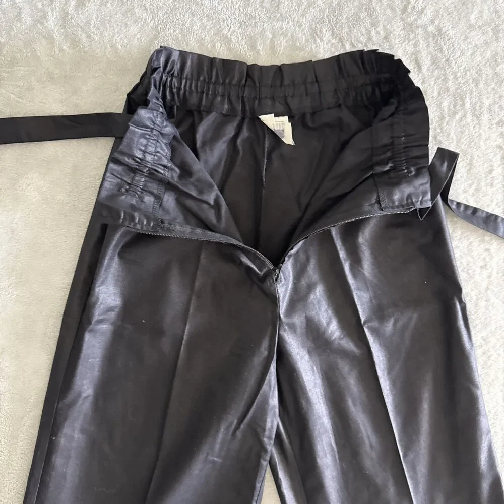 Vintage Women’s Black Formal Pants Wide-Leg Solid Tie Elastic Waist Preppy - Picture 11 of 16